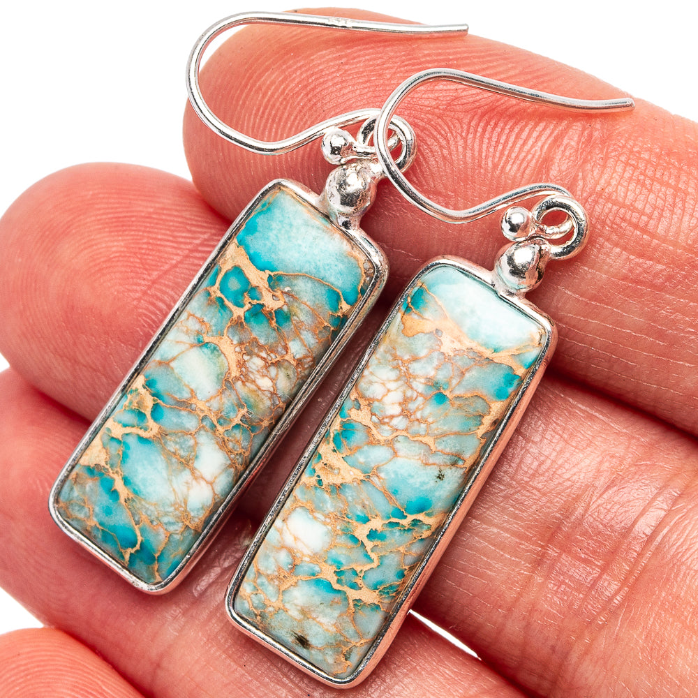 Blue Imperial Jasper Earrings 1 5/8" (.925 Sterling Silver)