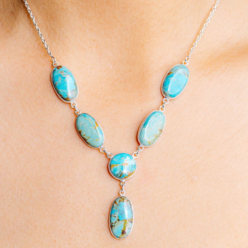 Blue Imperial Jasper Necklace 16 to 18" (.925 Sterling Silver)