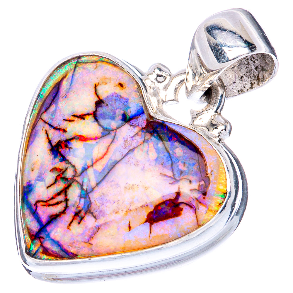 Rare Sterling Opal Heart 925 Sterling Silver Pendant 1 1/8" (925 Sterling Silver) P41927