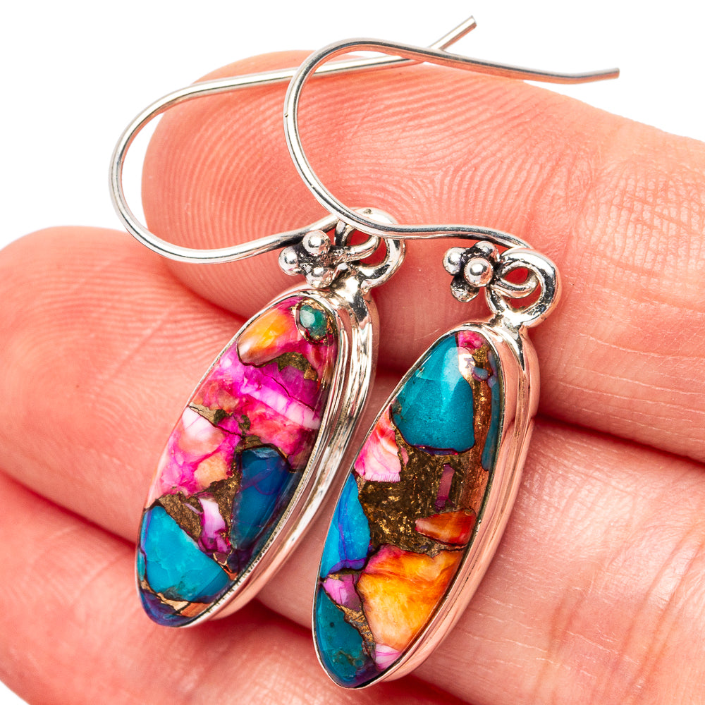 Pink Dahlia Mohave Turquoise Earrings 1 1/2" (.925 Sterling Silver)