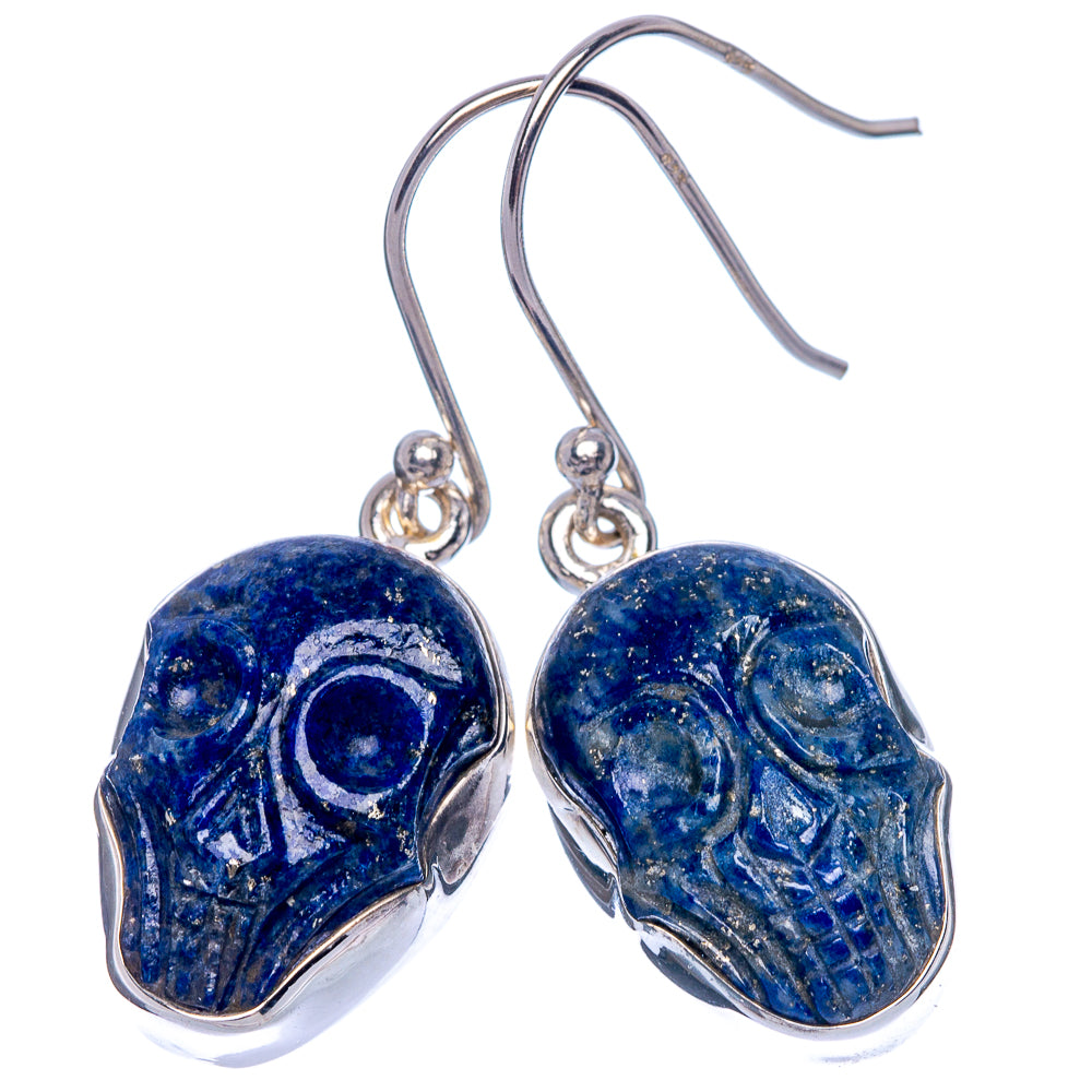 Lapis Lazuli Skull Earrings 1 3/8" (925 Sterling Silver) E433367