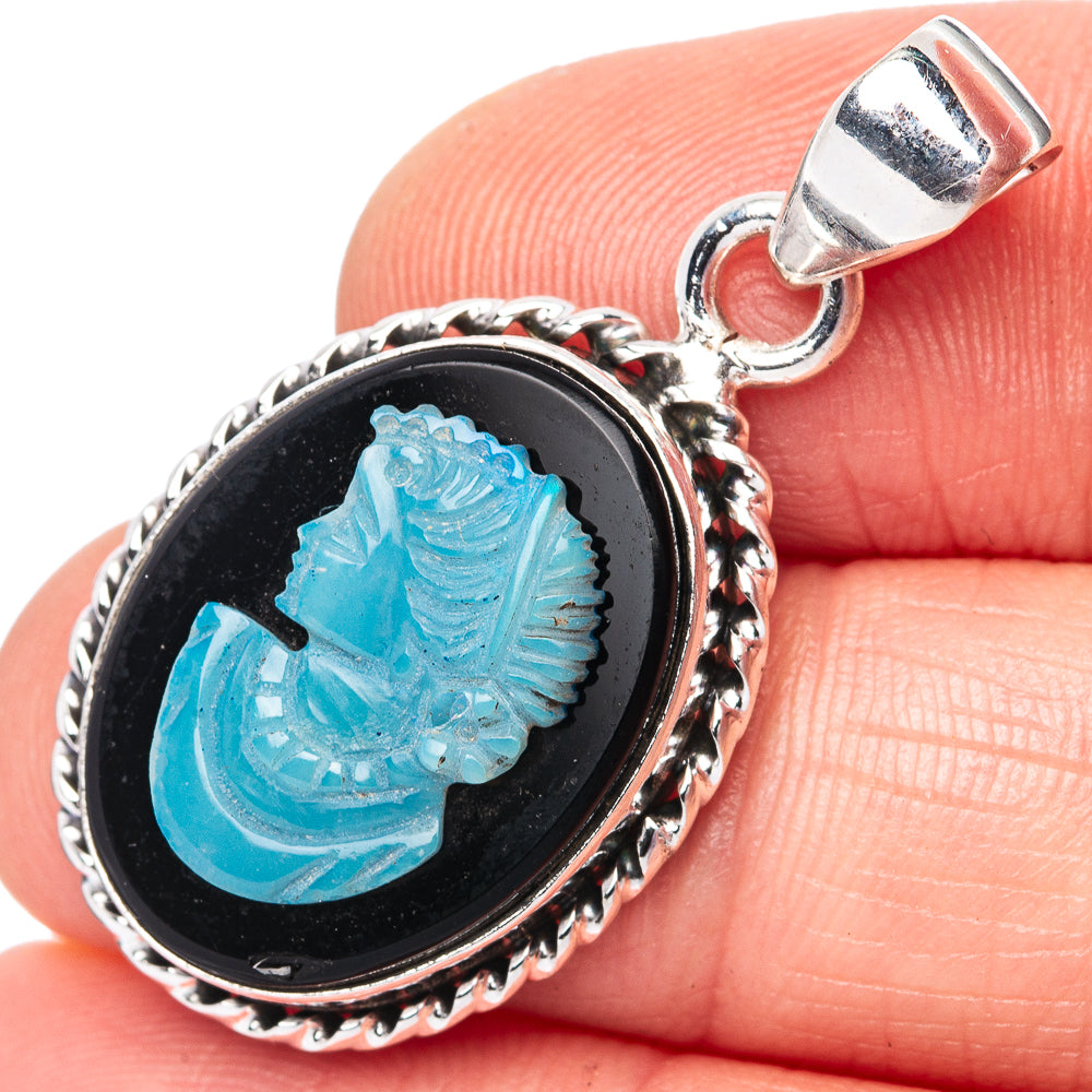 Lady Face Opal Cameo 925 Sterling Silver Pendant 1 3/8" (925 Sterling Silver) P42665