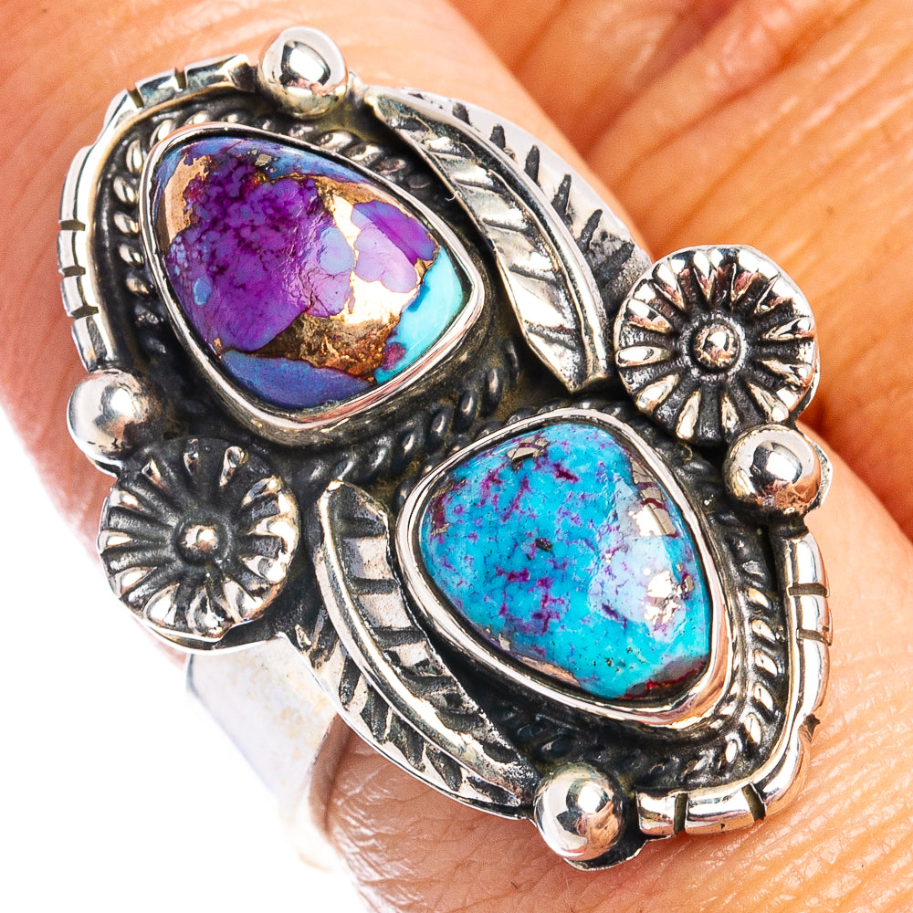 Purple Copper Turquoise Ring Size 7 Adjustable (.925 Sterling Silver)