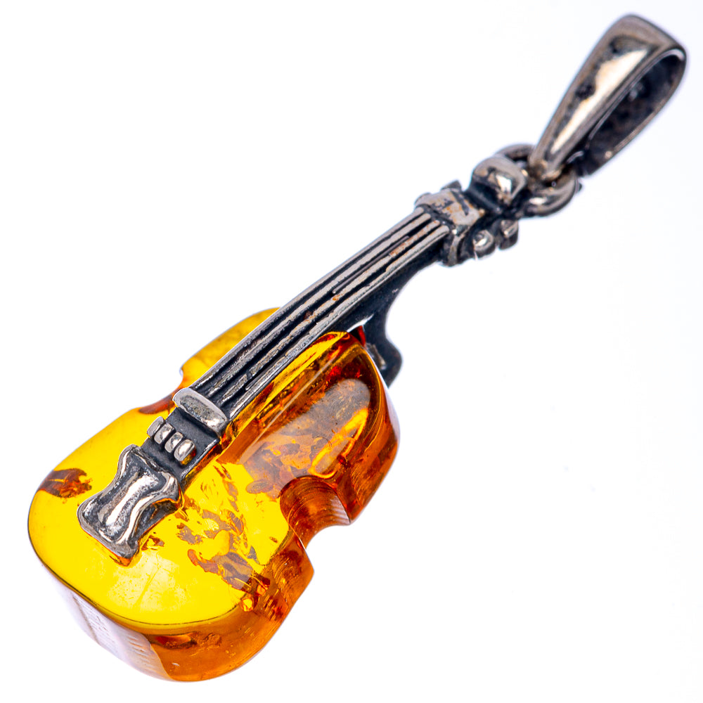 Baltic Amber Violin Dainty Pendant 1 1/4" (925 Sterling Silver) P39937