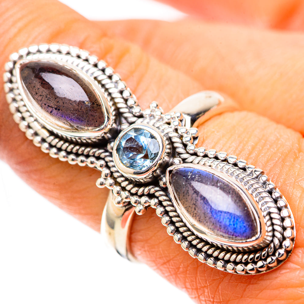 Large Labradorite, Blue Topaz Ring Size 8.25 (925 Sterling Silver) RING138023