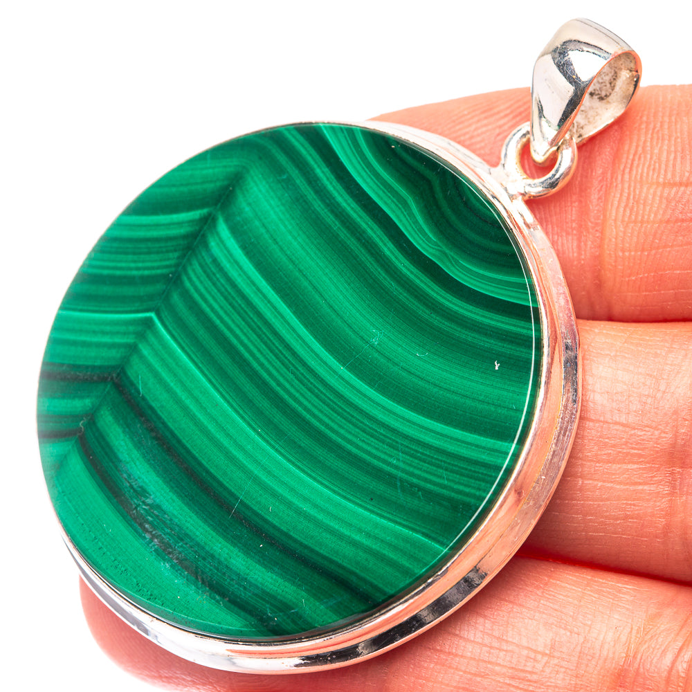 Malachite Coin 925 Sterling Silver Pendant 1 7/8" (925 Sterling Silver) PD38631