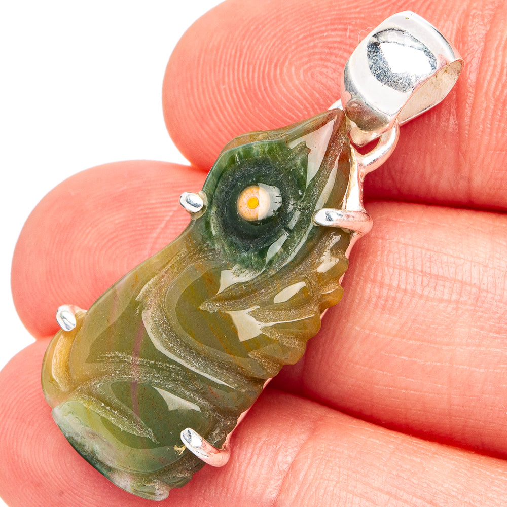 Ocean Jasper Frog Pendant 1 1/2" (.925 Sterling Silver)