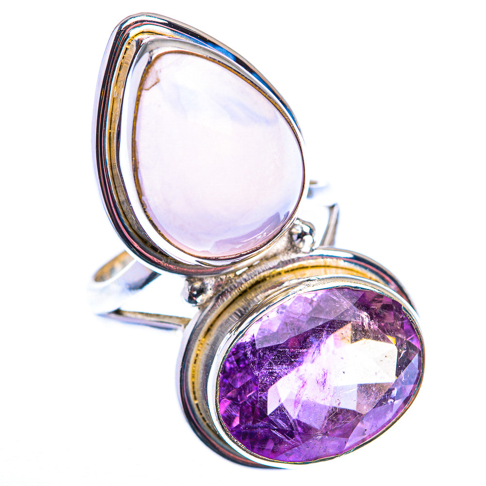 Large Rose Quartz, Amethyst Ring Size 8 (925 Sterling Silver) RING140239
