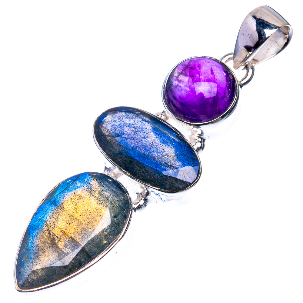 Labradorite, Amethyst 925 Sterling Silver Pendant 2 1/8"