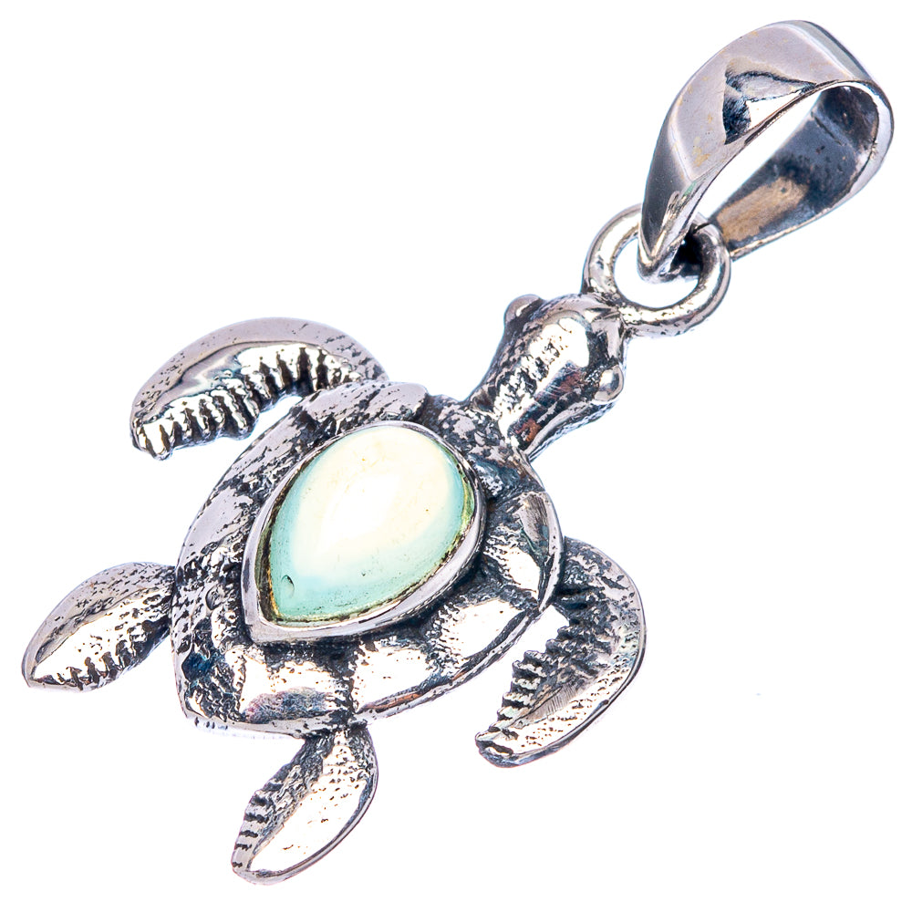 Aqua Chalcedony Seaturtle Dainty Pendant 1 1/8" (925 Sterling Silver) P43549