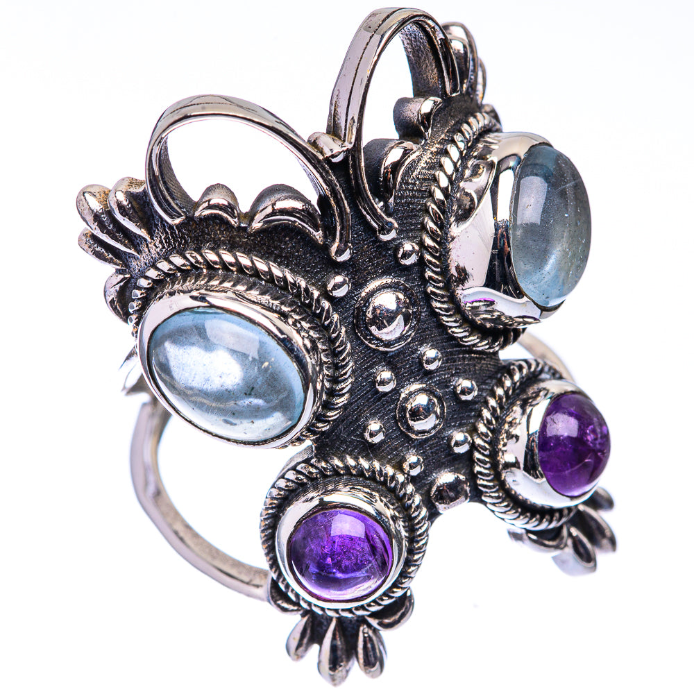 Large Aquamarine, Amethyst Ring Size 7.5 (925 Sterling Silver) R141266
