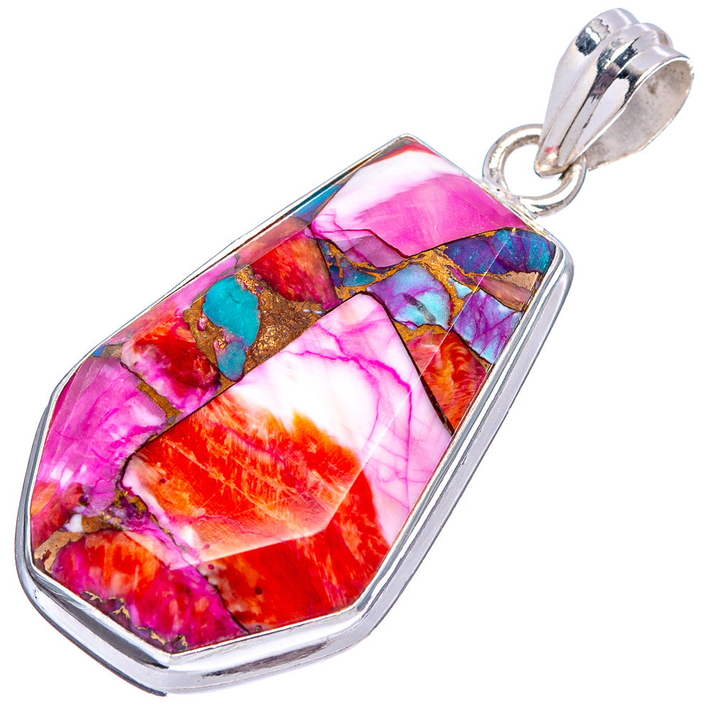 Pink Dahlia Mohave Turquoise Pendant 1 3/4" (.925 Sterling Silver)
