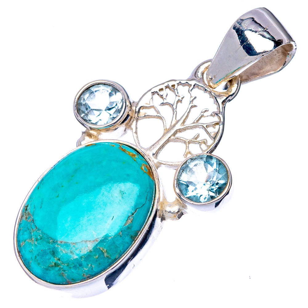 Rare Kingman Turquoise, Blue Topaz Tree Pendant 1 3/8" (925 Sterling Silver) P41116