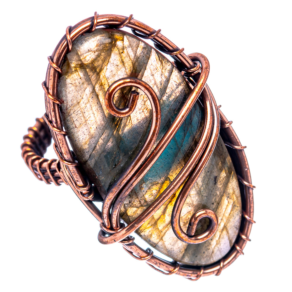 Labradorite Wire Wrap Ring Size 6.75 (Oxidized Copper)