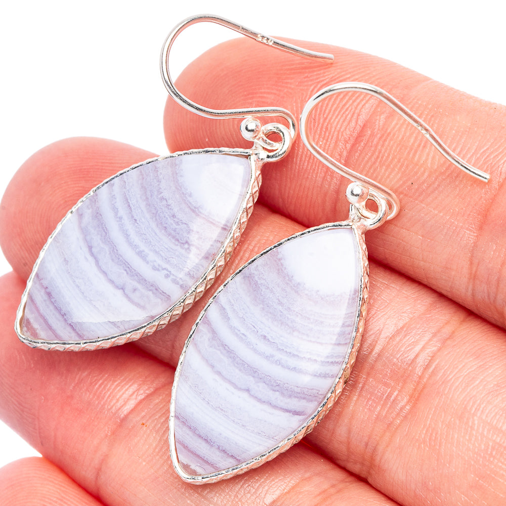 Blue Lace Agate Earrings 1 5/8" (925 Sterling Silver) E1820