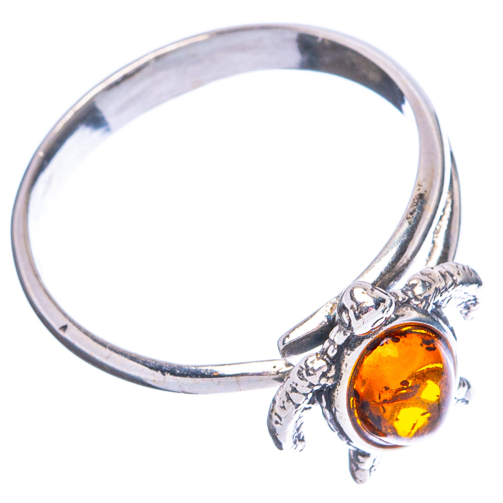 Baltic Amber Sea Turtle Ring Size 6 Adjustable (.925 Sterling Silver)