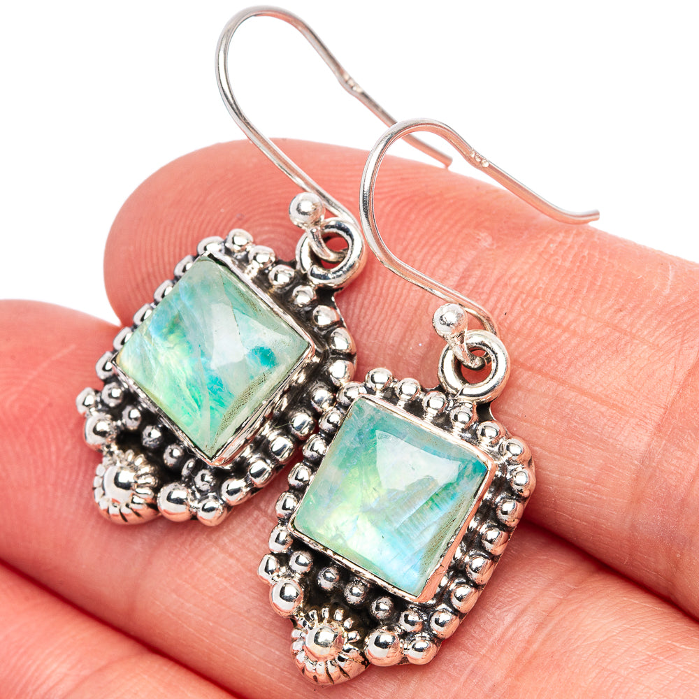 Green Moonstone Earrings 1 3/8" (925 Sterling Silver) E1407