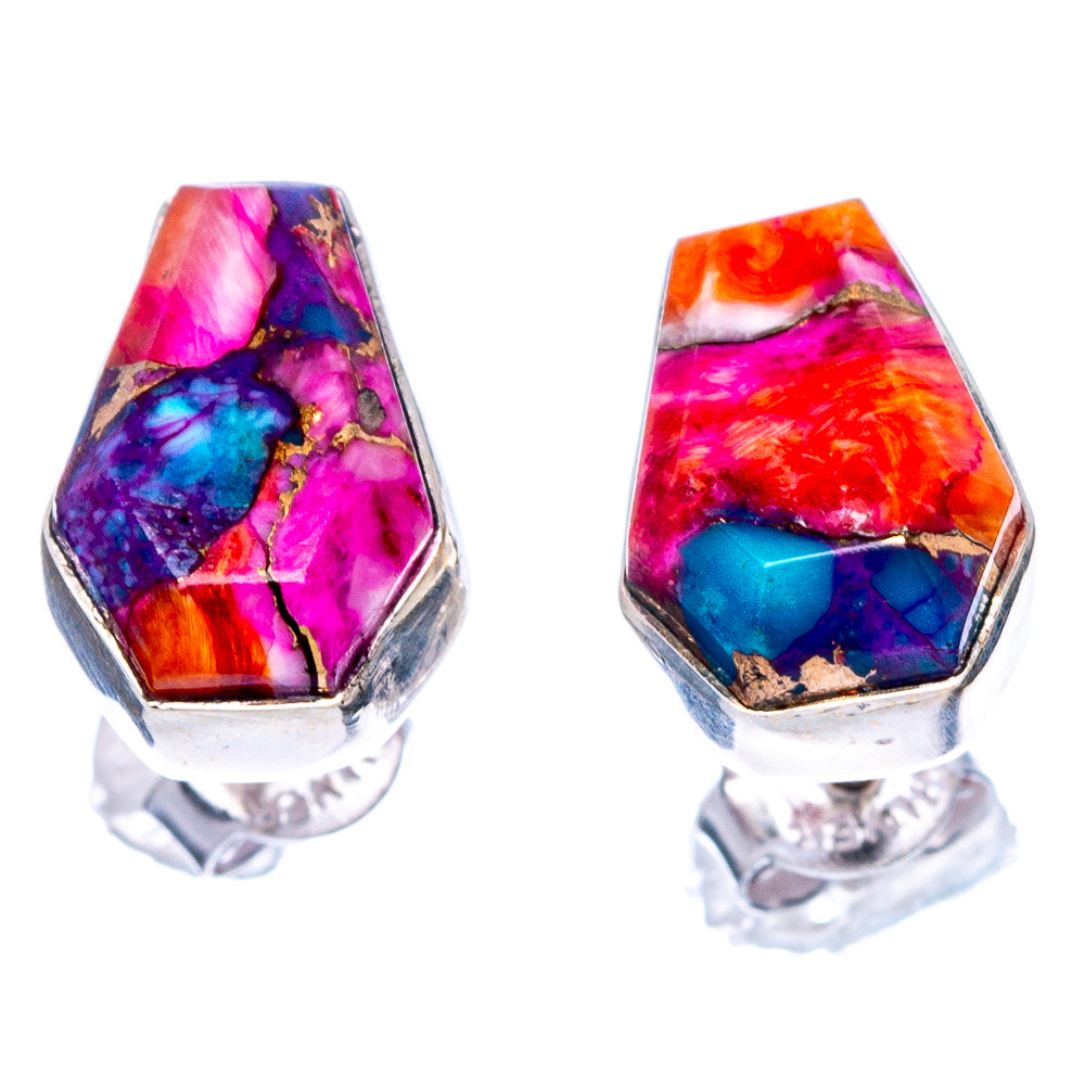 Faceted Kingman Pink Dahlia Turquoise Earrings 1/2" (925 Sterling Silver) E1611