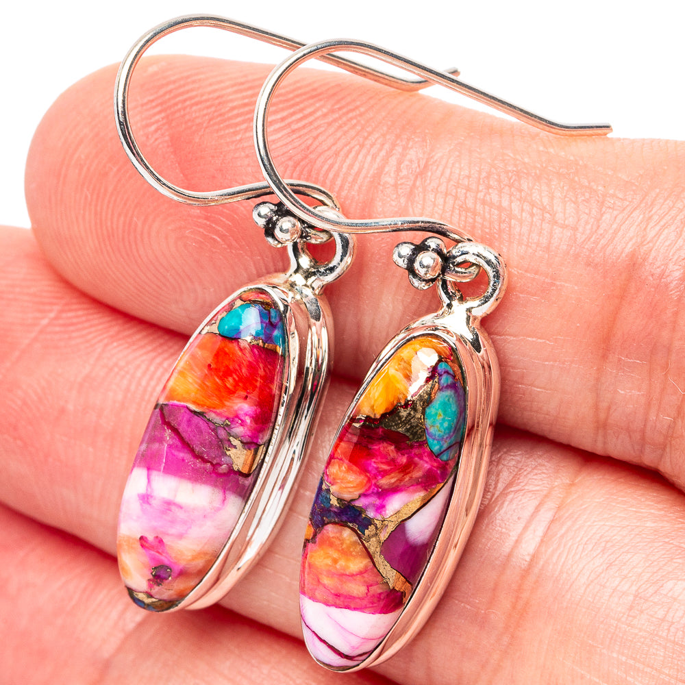 Pink Dahlia Mohave Turquoise Earrings 1 1/2" (.925 Sterling Silver)