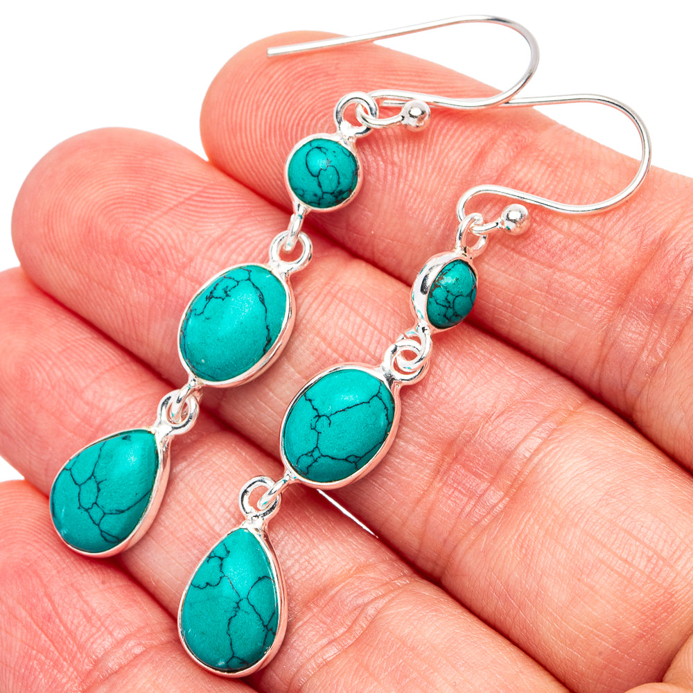 Turquoise Howlite Earrings 2 1/8" (925 Sterling Silver) E2986