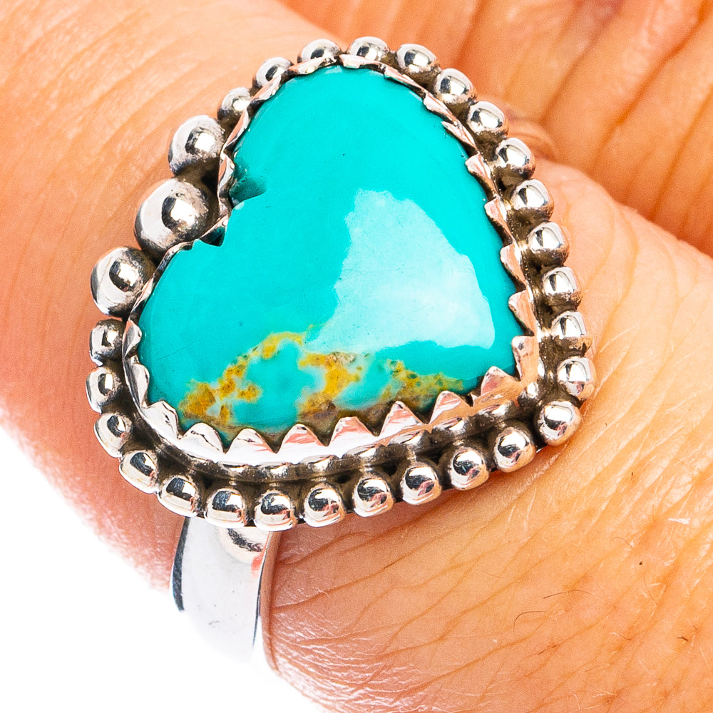 Rare Kingman Turquoise Heart Ring Size 7.75 (925 Sterling Silver) R8355