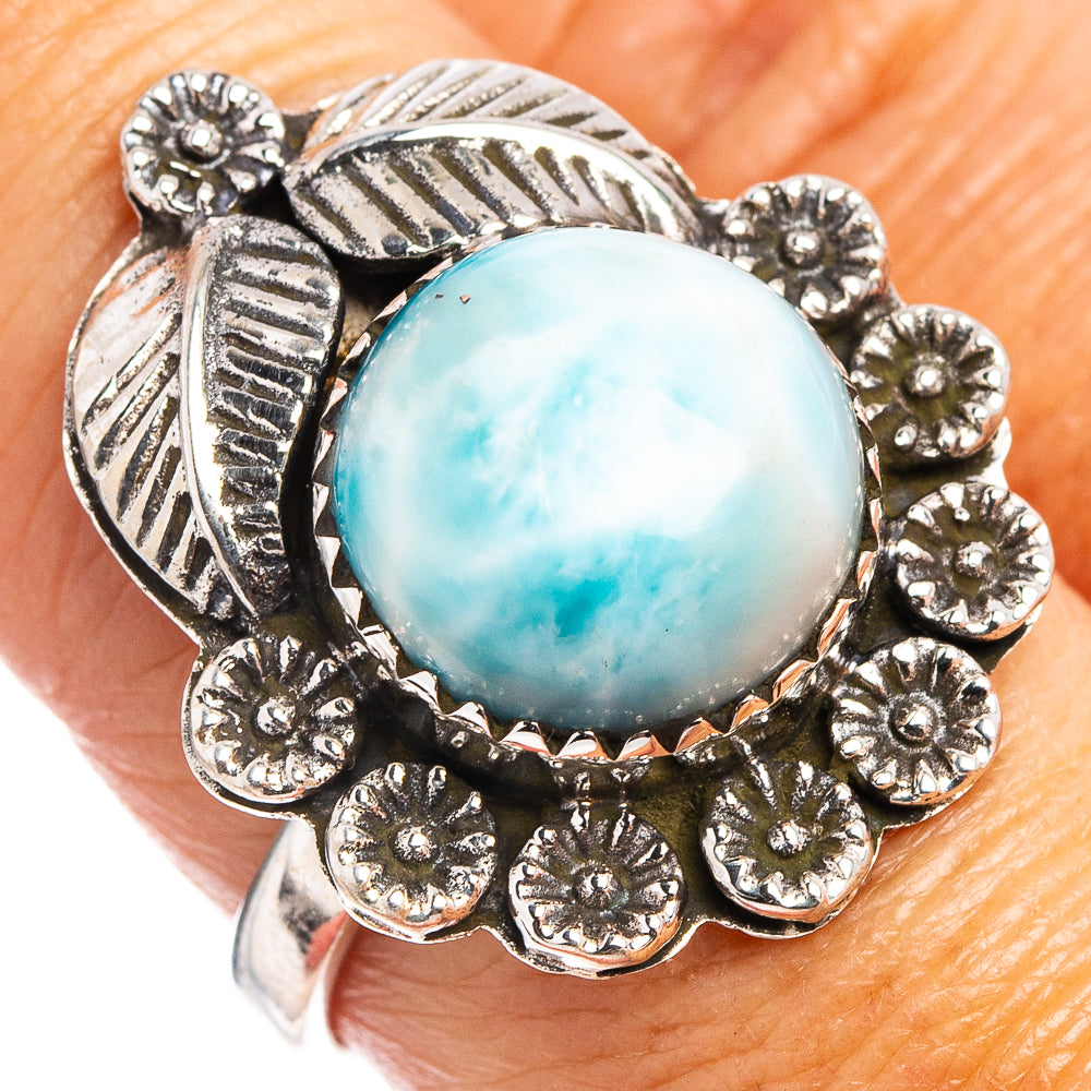 Native Style Larimar Ring Size 8.75 (.925 Sterling Silver)