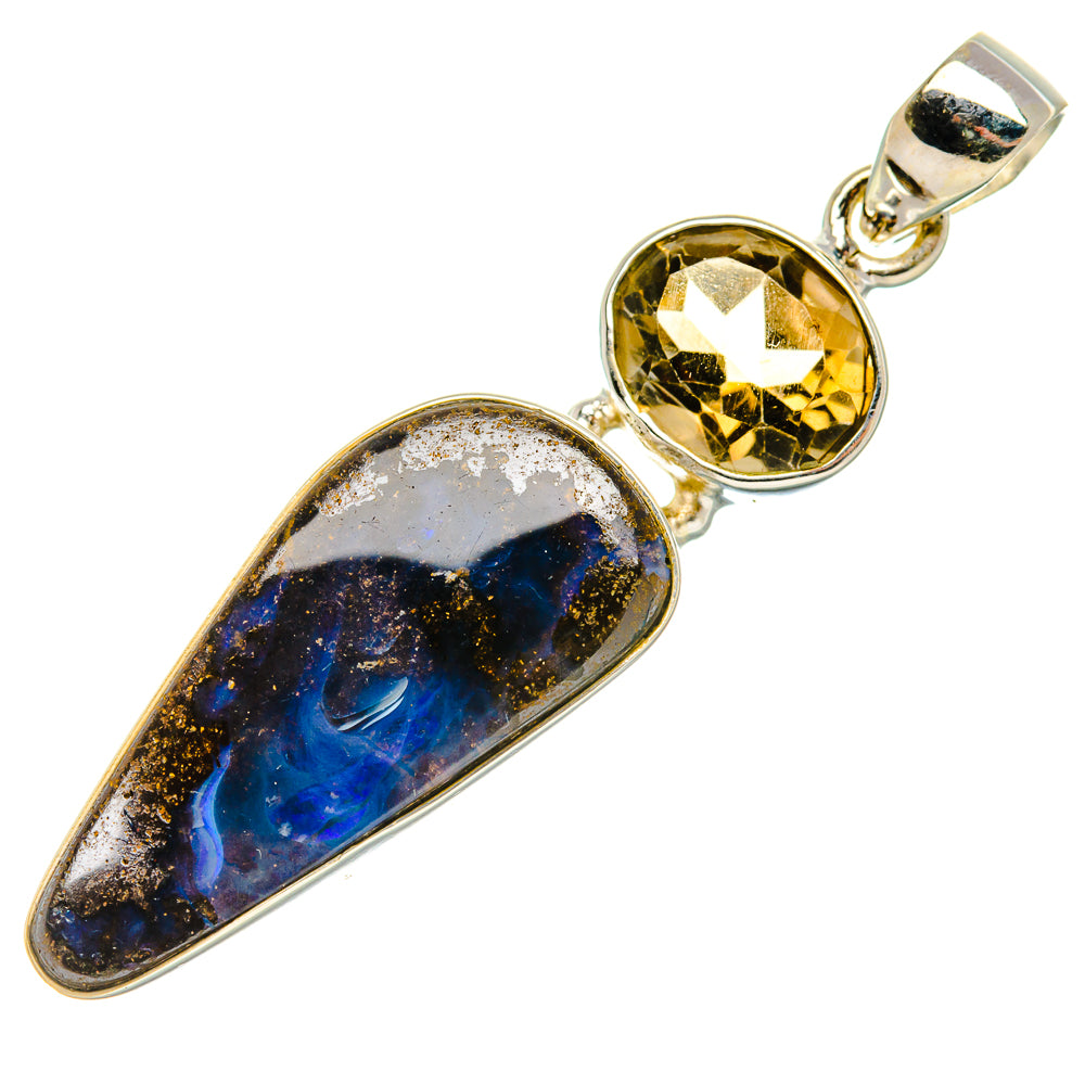 Boulder Opal, Smoky Quartz Pendant 2" (925 Sterling Silver) PD37954