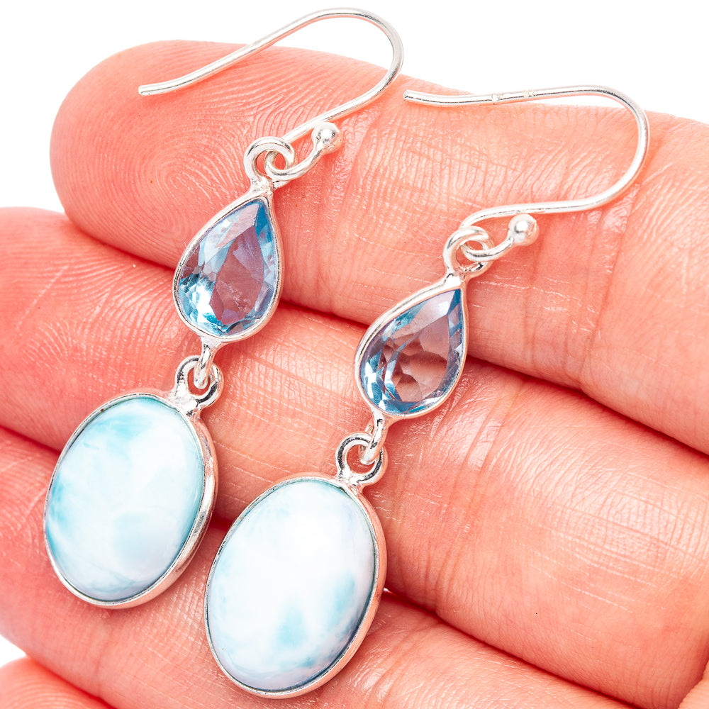 Rare Larimiar, Blue Topaz Earrings 1 3/4" (.925 Sterling Silver)