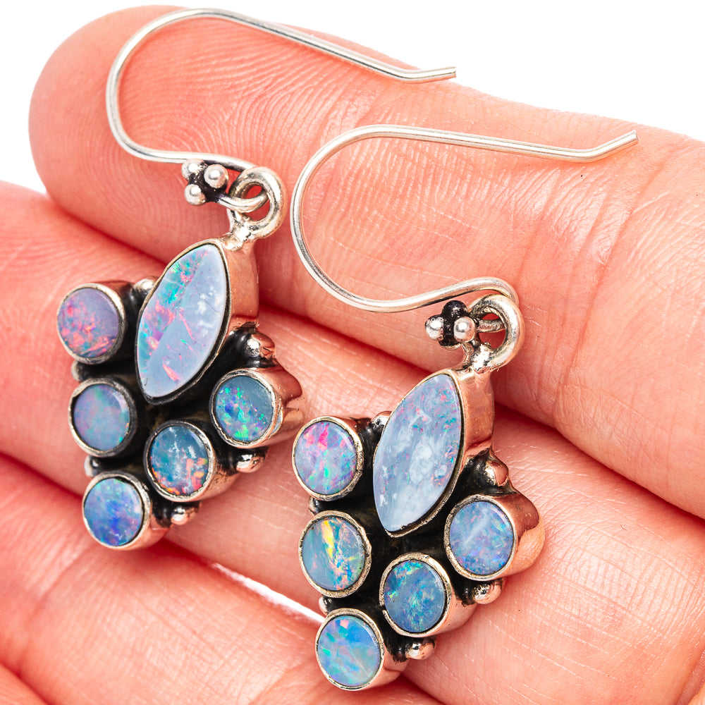 Rare Doublet Opal Earrings 1 3/8" (.925 Sterling Silver)