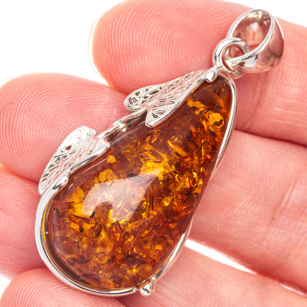 Anasilvercos Baltic Amber Pendant 1 3/4" (925 Sterlnig Silver)