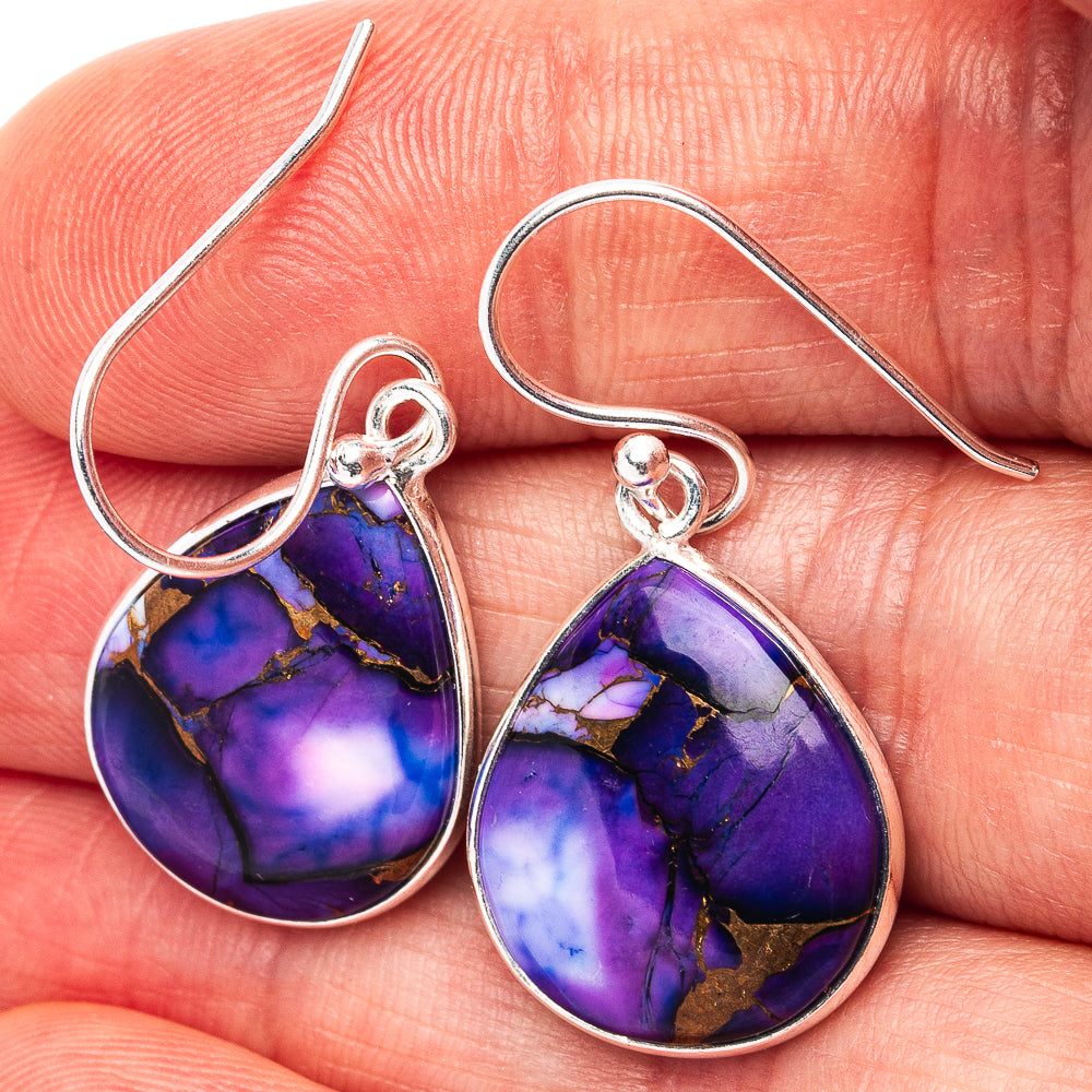 Purple Dahlia Mohave Turquoise Earrings 1 3/8" (.925 Sterling Silver)