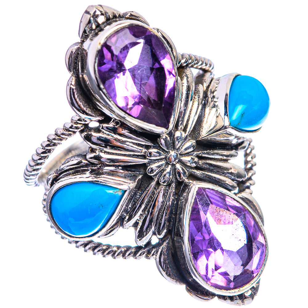 Large Faceted Amethyst, Sleeping Beauty Turquoise Ring Size 7 (925 Sterling Silver) R143165