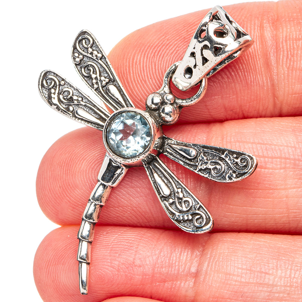 Blue Topaz Dragonfly Pendant 1 5/8" (925 Sterling Silver) P45484