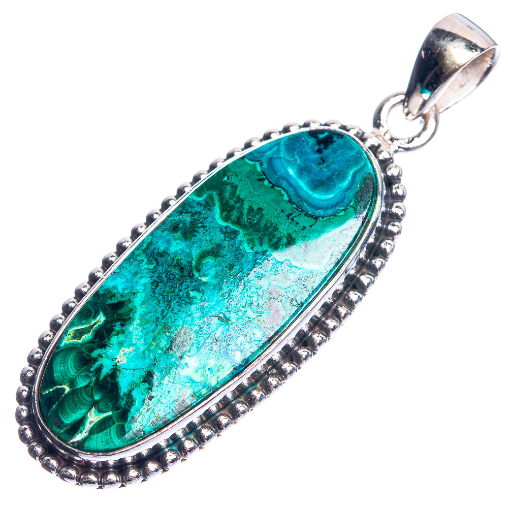 Malachite In Chrysocolla 925 Sterling Silver Pendant 1 3/4"