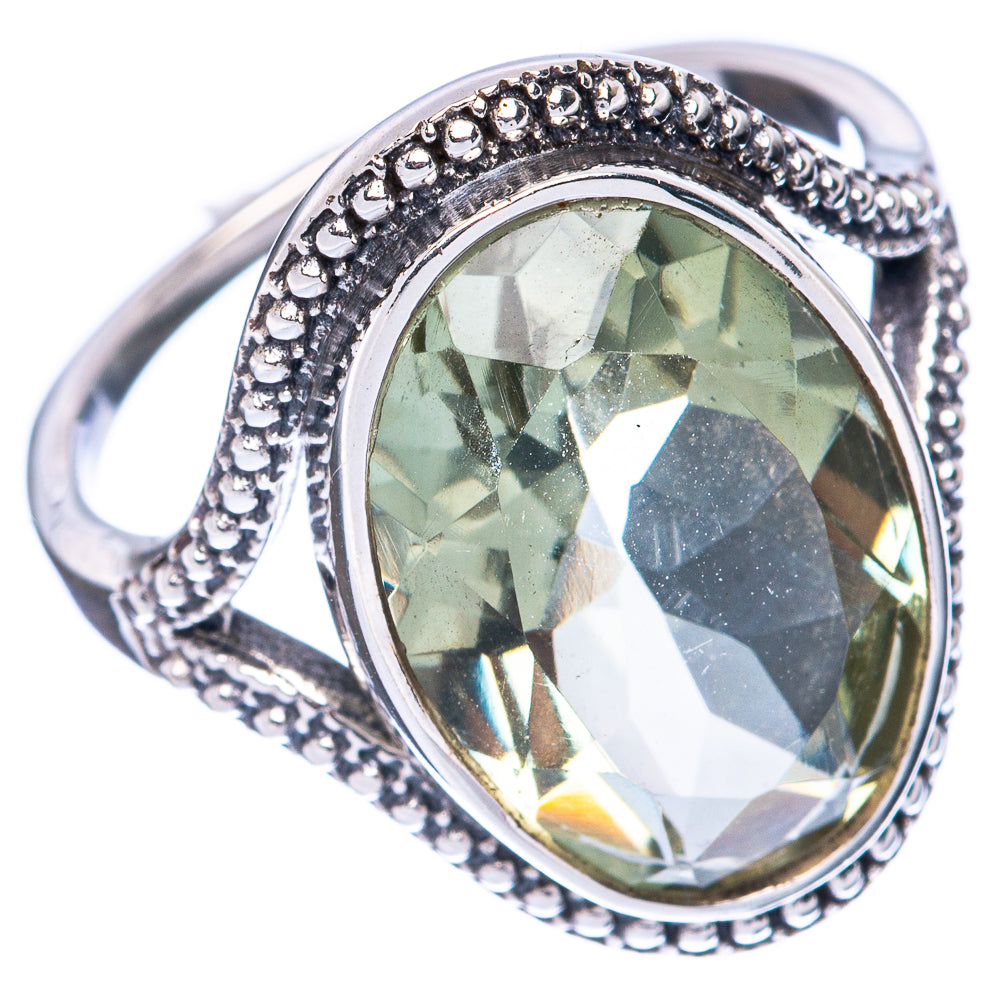 Faceted Green Amethyst Ring Size 8.5 (925 Sterling Silver) R3097