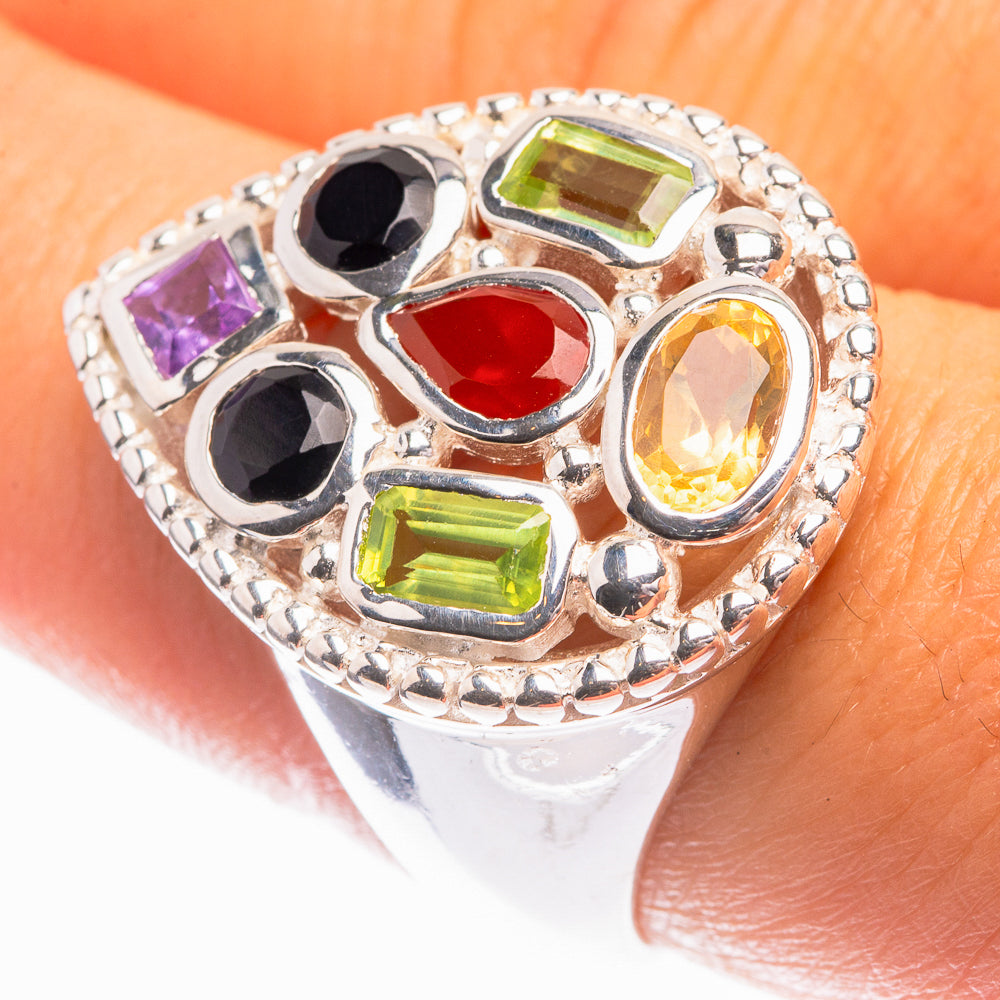 Black Onyx, Carnelian, Amethyst, Citrine, Peridot Ring Size 8 (925 Sterling Silver) R142114