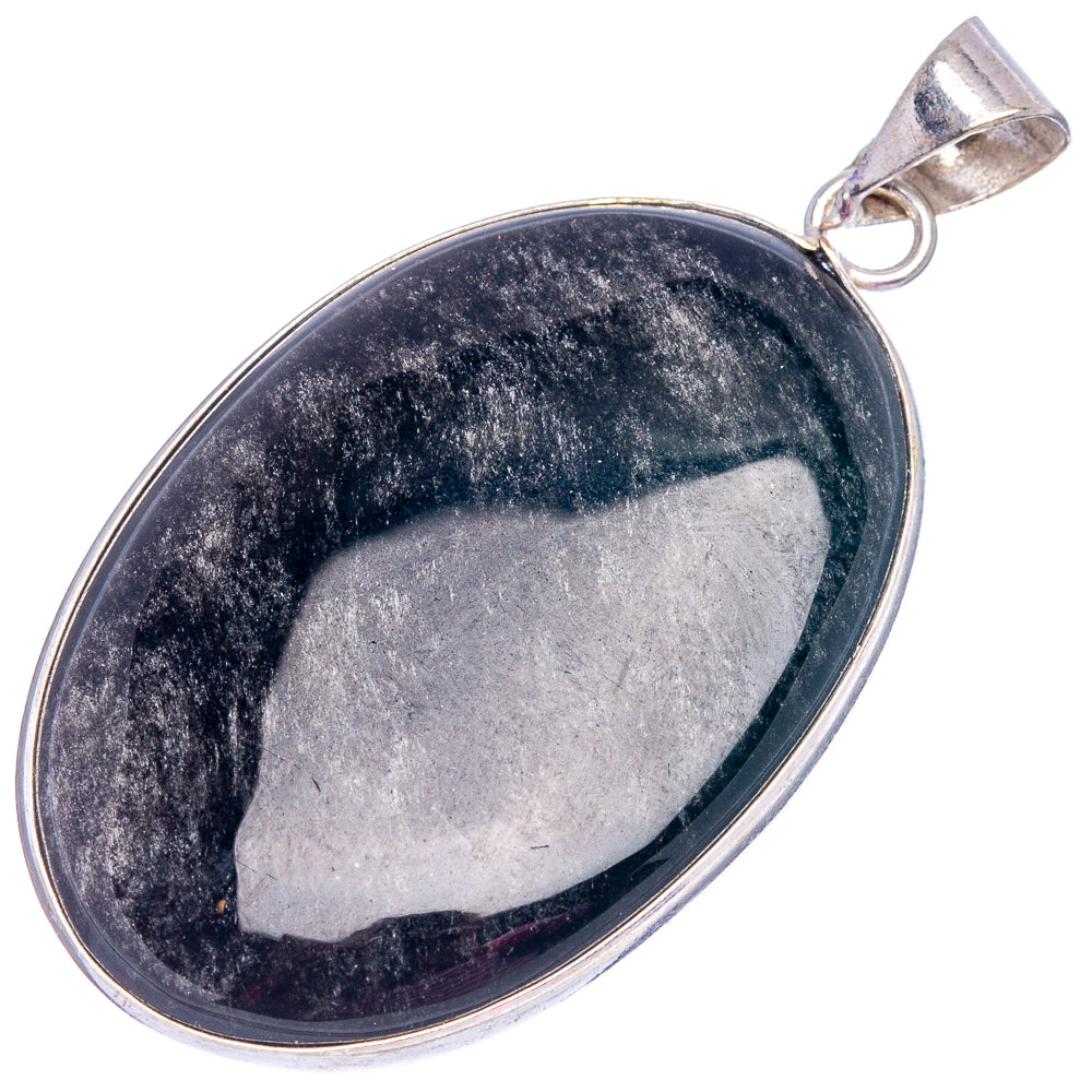 Golden Sheen Obsidian Pendant 2 1/8" (Silver Plated)