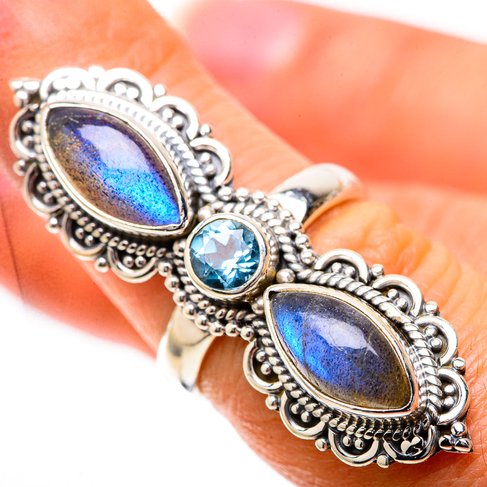 Large Labradorite, Blue Topaz Ring Size 6.25 (925 Sterling Silver) RING138007