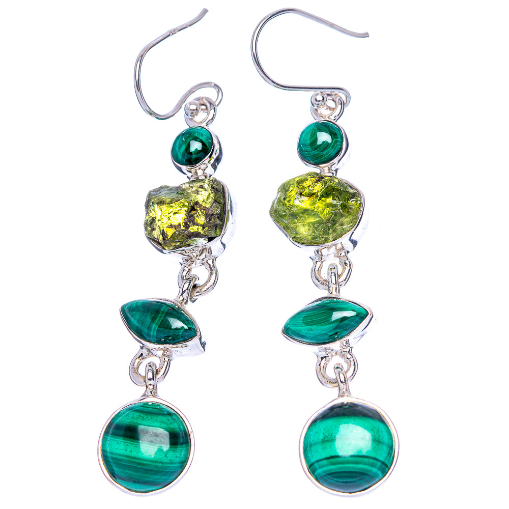 Premium Malachite, Chrome Diopside Earrings 2 1/4" (925 Sterling Silver) E1242