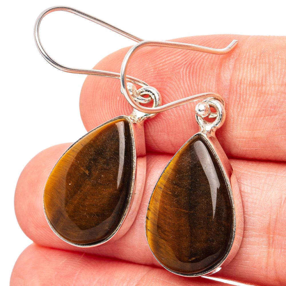Tiger Eye Earrings 1 1/2" (.925 Sterling Silver)