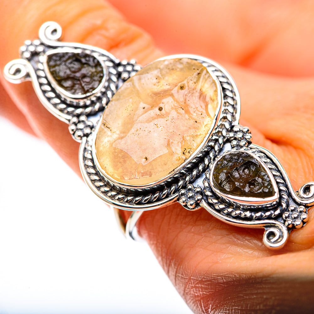 Signature Large Libyan Desert Glass, Czech Moldavite Ring Size 9 (925 Sterling Silver) RING138283