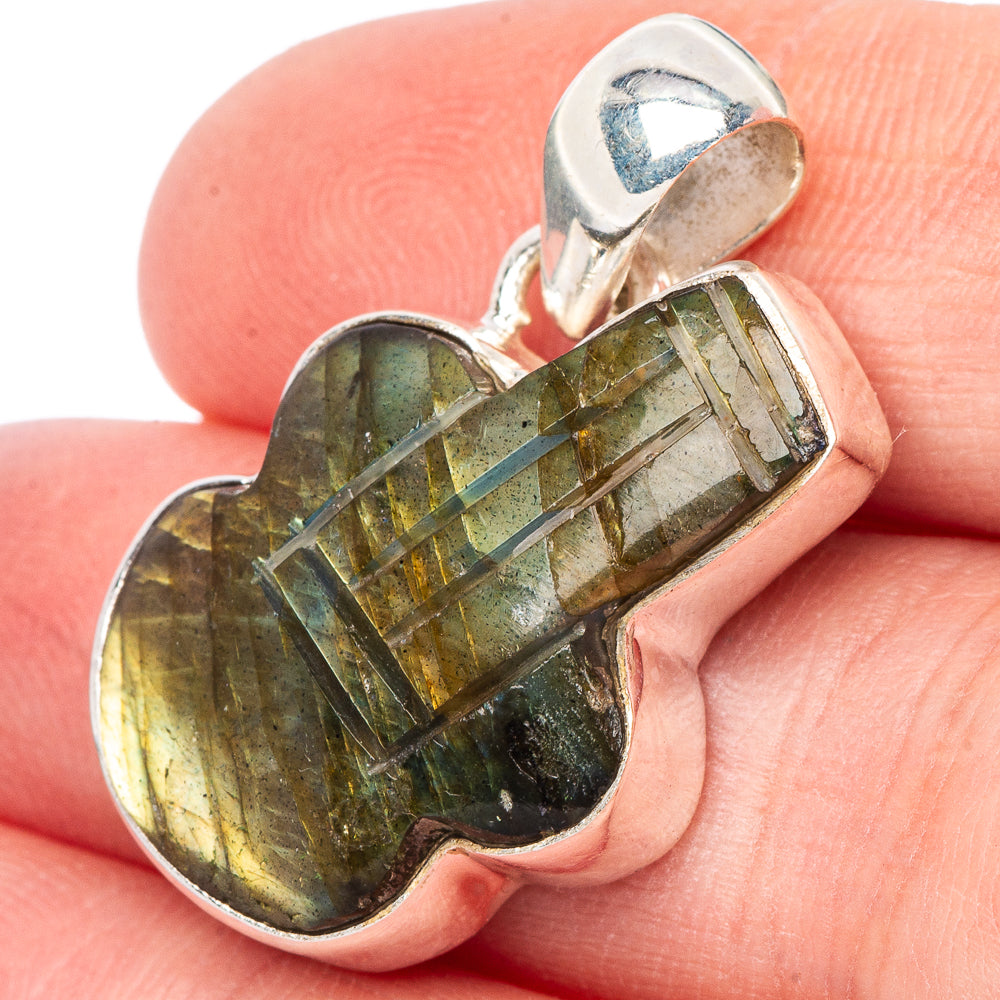 Carved Labradorite Guitar Pendant 1 1/4" (925 Sterling Silver) P44159