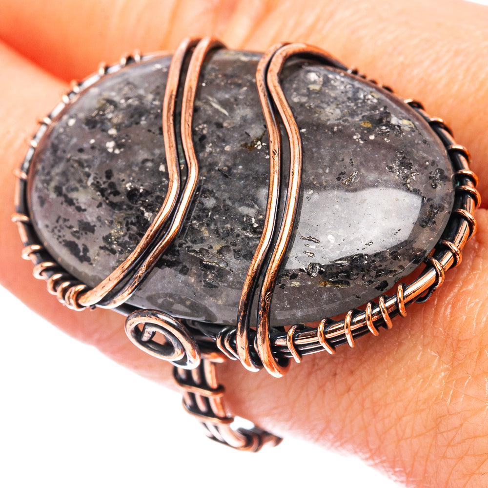 Black Sunstone Wire Wrap Ring Size 9 (Oxidized Copper)