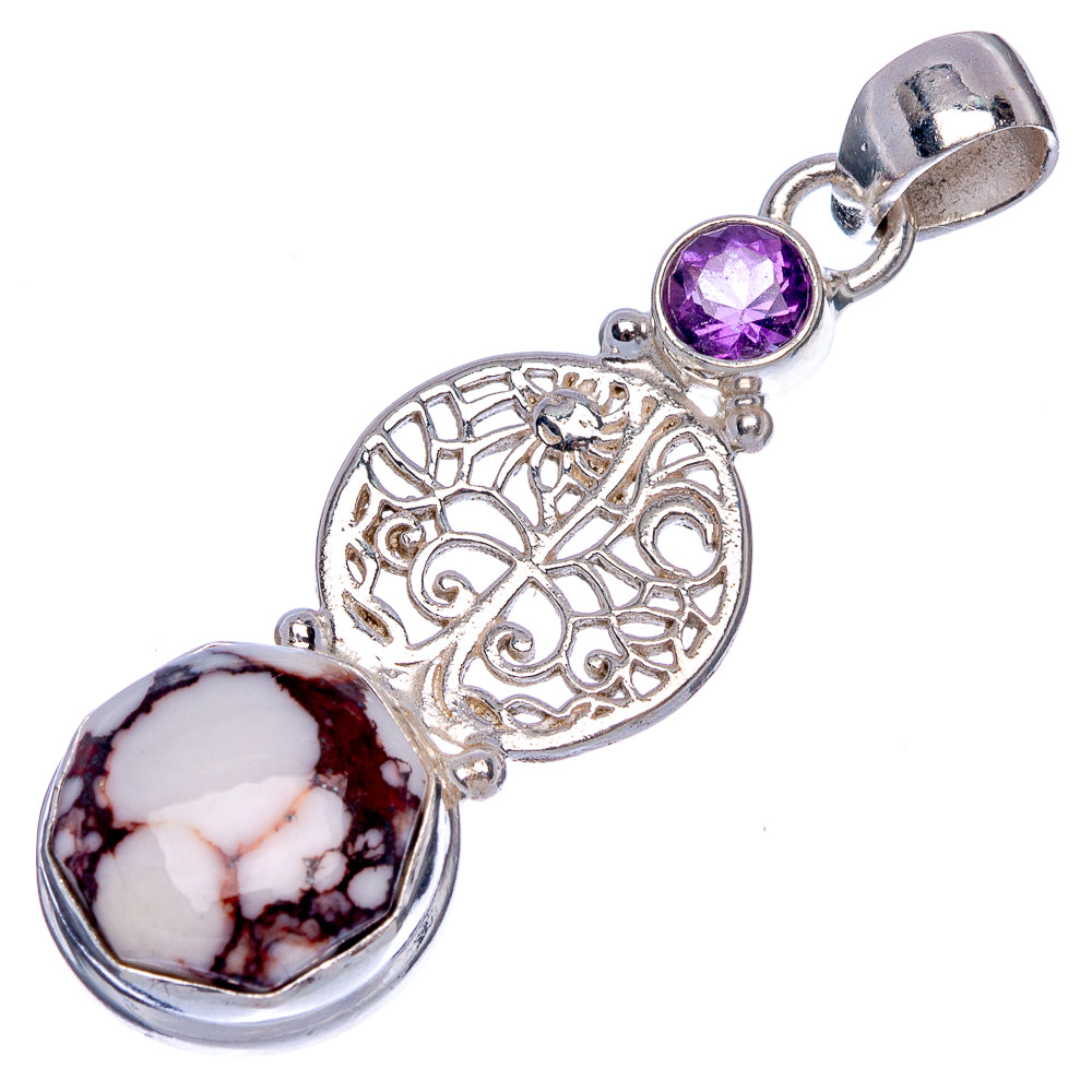 White Horse Jasper, Amethyst Pendant 1 3/4" (925 Sterling Silver) P40235