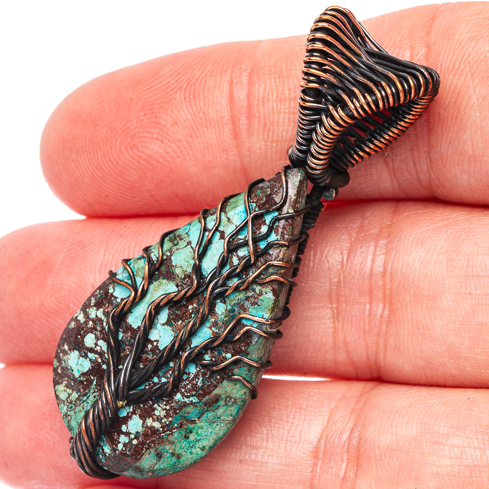 Turquoise Tree of Life Pendant 2" (Oxidized Copper)