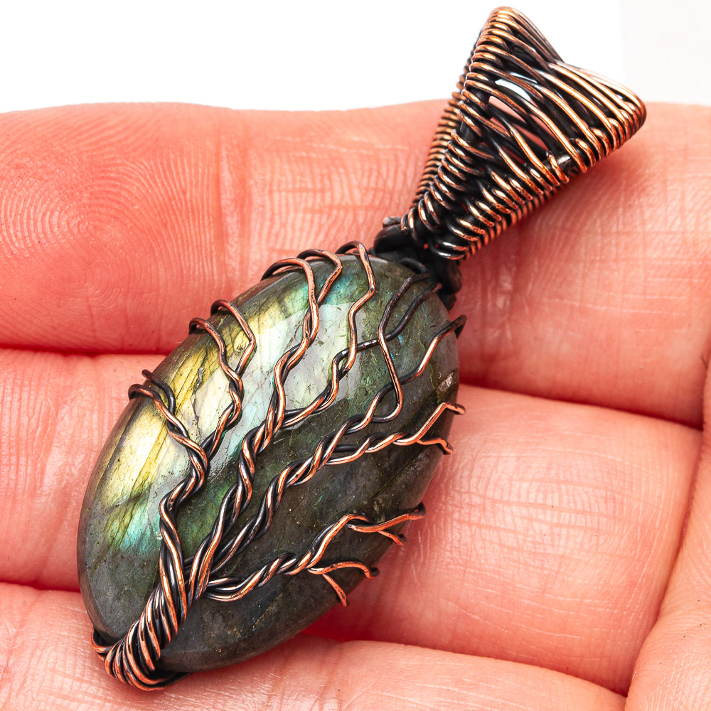 Labradorite Tree of Life Pendant 1 7/8" (Oxidized Copper)