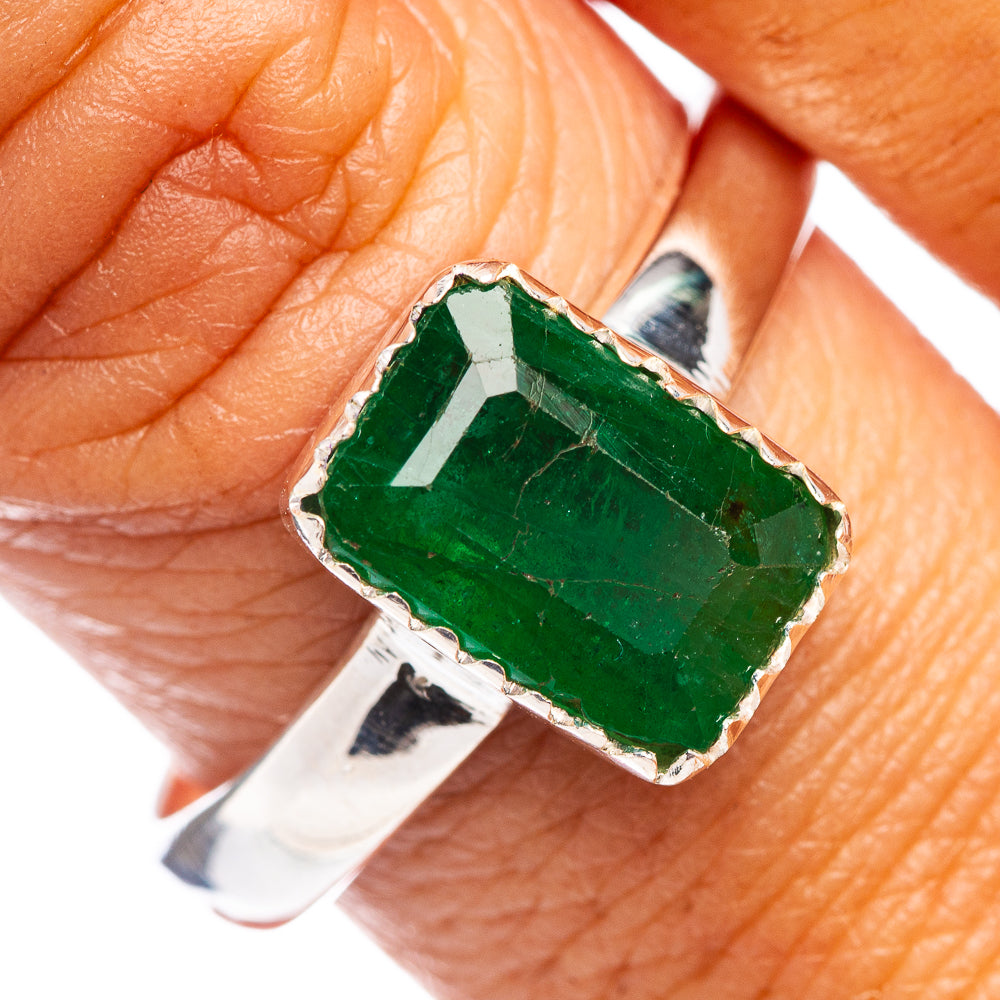 Rare Premium Faceted Zambian Emerald Ring Size 10 (.925 Sterling Silver)