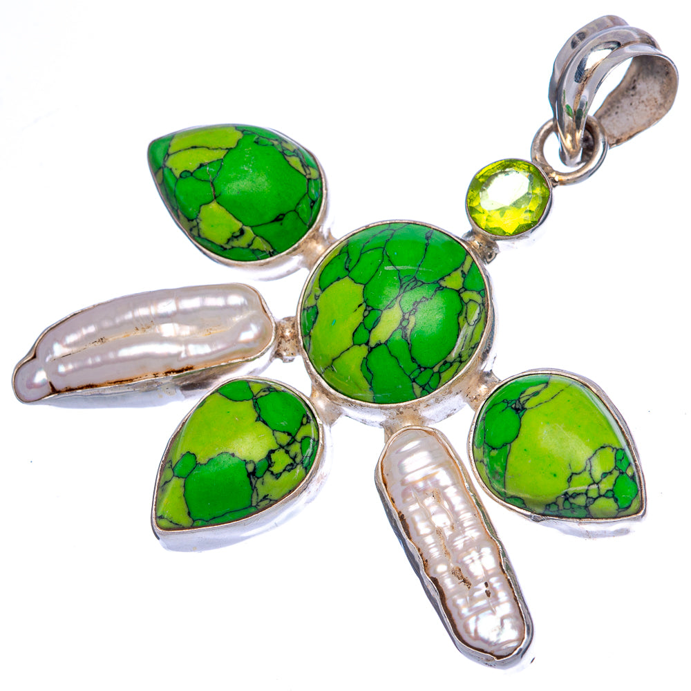 Green Copper Composite Turquoise, Mother Of Pearl, Peridot Pendant 2 1/8" (925 Sterling Silver) P40051