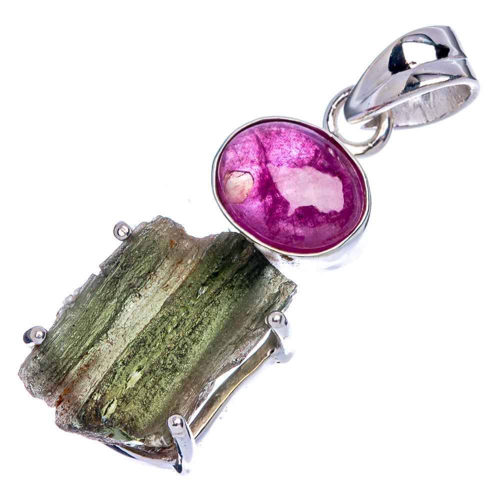 Rare Czech Moldavite, Amethyst Pendant 1 1/4" (925 Sterling Silver) P40345