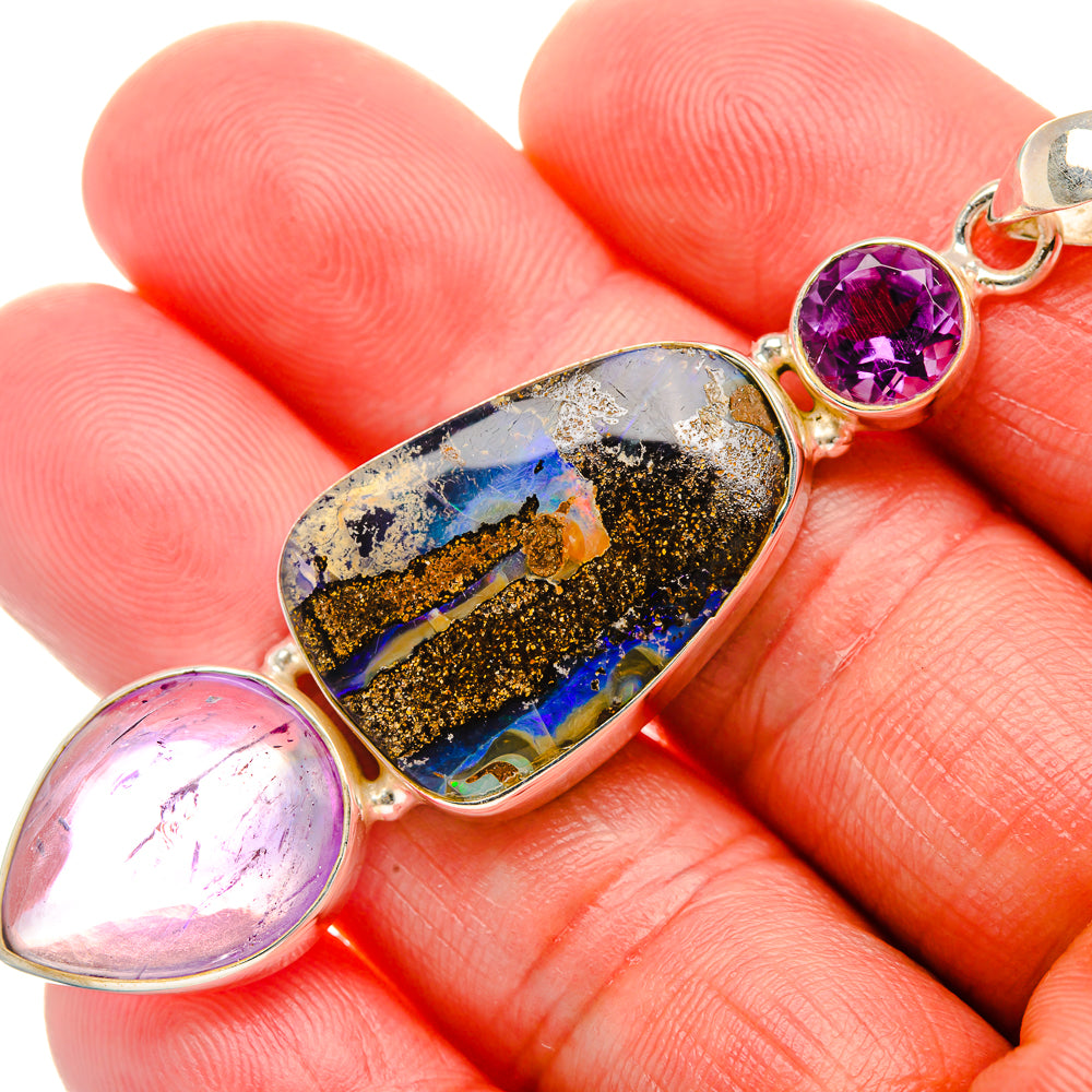 Australian Boulder Opal, Amethyst Pendant 2 3/4" (925 Sterling Silver) PD38142